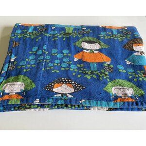 Vintage 70s handmade quilt, groovy retro print, reversible, hand sewn